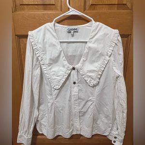 Ganni Shirt-- Ruffle Collar Cotton Poplin